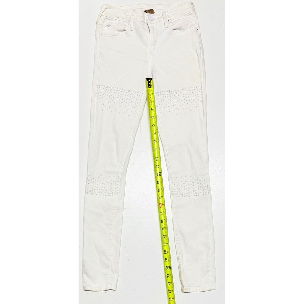 True Religion Halle Mid Rise Super Skinny White‎ Rhinestone Jeans Size 25 USA